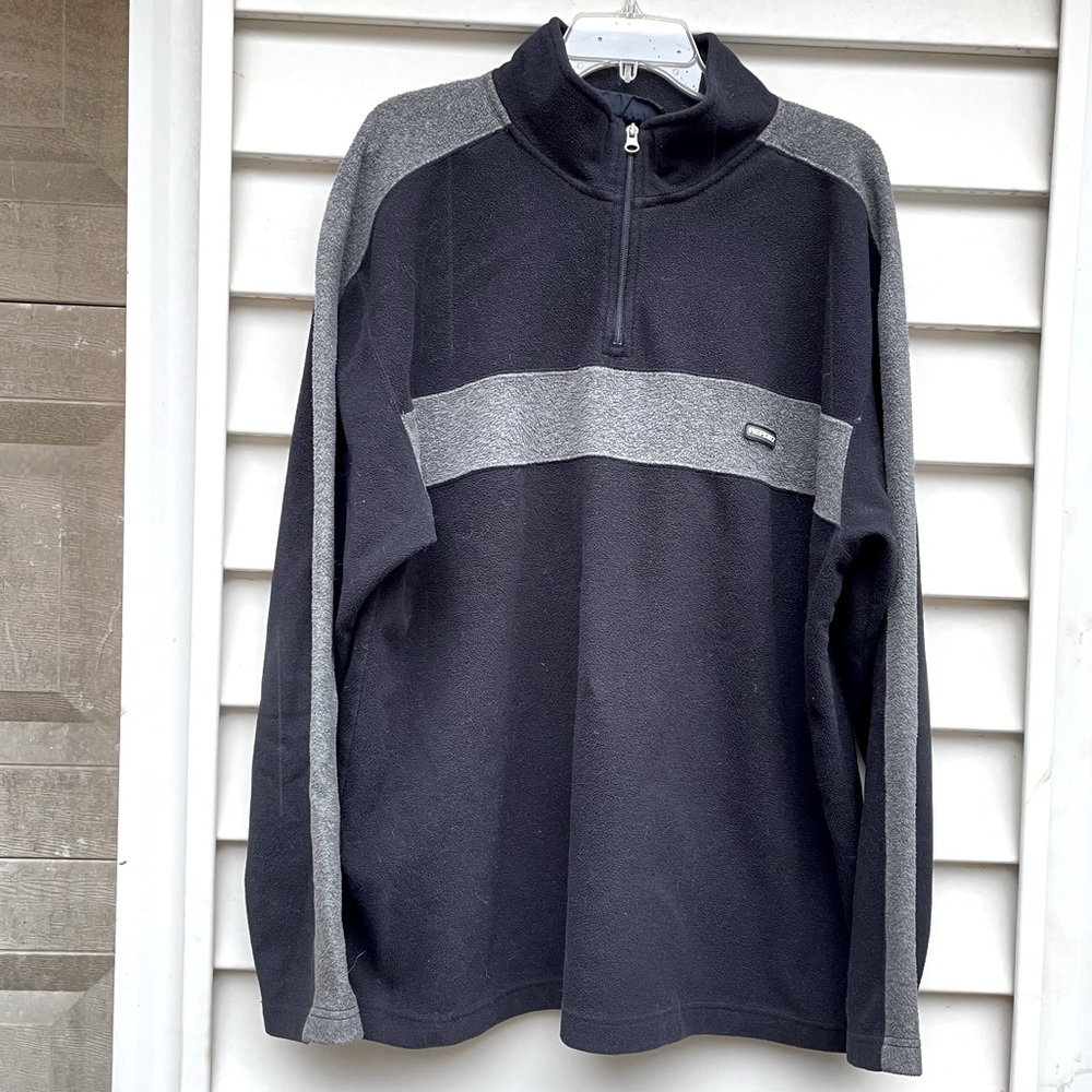 VTG Aeropostale Aero Fleece XT Pullover Jacket Mens XL Black Gray Stripe Y2K